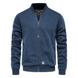 Solid Color Men's Sweatshirts Cotton Zip Baseball Collar Slim Fit Coats Autumn Cardigan Mart Lion Navy CN Size M 55-65kg 