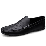 Leather Men's Breathable Driving Shoes Luxury Formal Men's Loafers Moccasins Lazy Flats Black - Mart Lion