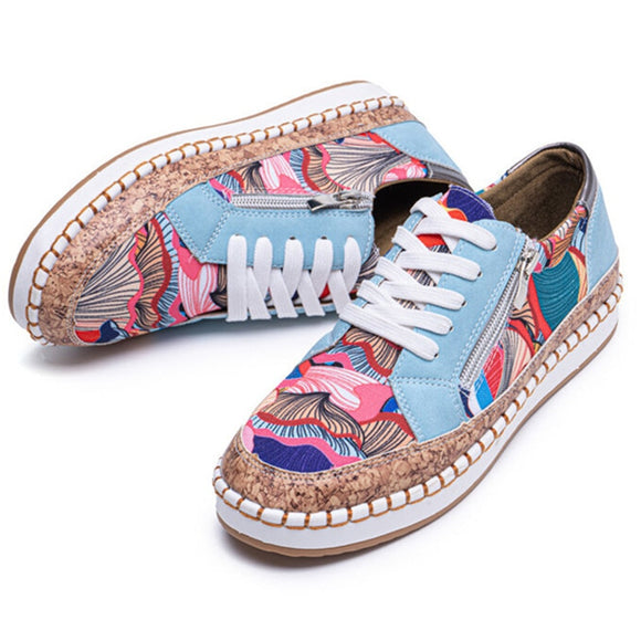 Trending Vulcanized Shoes Women Lace Up Skateboard Sneakers Embroidery Graffiti Floral Casual Mart Lion   