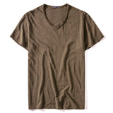 Summer V-neck T-shirt Men's 100% Combed Cotton Solid Short Sleeve Fitness Undershirt Tops Tees Mart Lion Camel CN Size S 50-55kg 