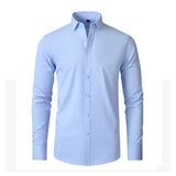 Four Season Classic Non-iron Men's Long Sleeved Casual Shirt Solid Color Mercerized Vertical Shirts Mart Lion light blue 38 45kg-53kg 