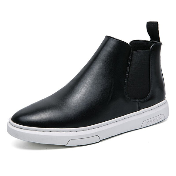 Flat sole men's chelsea boots Casual Ankle Slip leather Formal Footwear Masculina Mart Lion Black 38 
