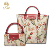 Tapestry Foldable Tote Bag Reusable Shopping Bag Grocery Bag Eco-Friendly Handbag For Grils Woman With Tulip Flower Design Mart Lion Default Title  