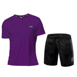 Men's Sports Suit Breathable Athletic Wear Sportswear Running Jogging Gym Ropa Deportiva Fitness Workout Clothes Soccer Camisetas Mart Lion Purple Set L 