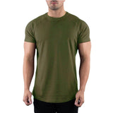 Muscleguys Gym T-shirt Men's Summer Clothing Fitness O-Neck Short Sleeve Cotton Slim Fit Bodybuilding Workout Tees Mart Lion Army Green M 