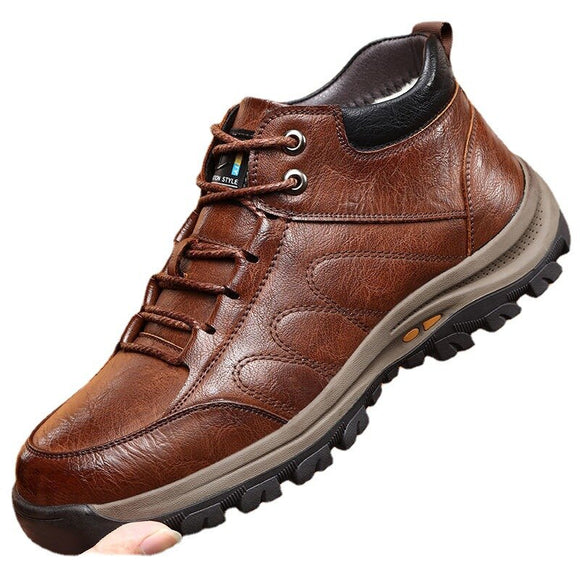  Men's Winter Boots Thick Cotton Shoes Outdoor Rubber Soled Non-slip Leather Snow Keep Warm Shoes Mart Lion - Mart Lion