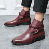 Men's Ankle Boots Brown Black Red  Classic Casual Party Wild Buckle Shoes Mart Lion   