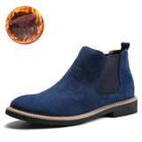 Autumn Winter Chelsea Boots Men's British Style Suede Leather Shoes Slip on Casual Ankle masculina Mart Lion C510 Blue Fur 38 