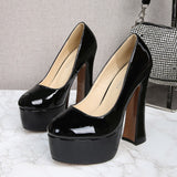 Women Chunky Heels Platform Pumps Patent Leather Miss Heels Drag Queen Trans  Party Ball Black Shoes Mart Lion   