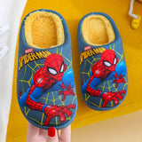 Home Shoes Slipper For Childrens Boy Spiderman Winter Warm Cotton Blue Non-slip Indoor Floor Shoes For Kids Mart Lion   
