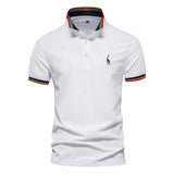 Summer Polo Men's Solid Giraffe Embroidery Short Sleeve Shirts Stand Collar Mart Lion white EUR M 60-70kg 