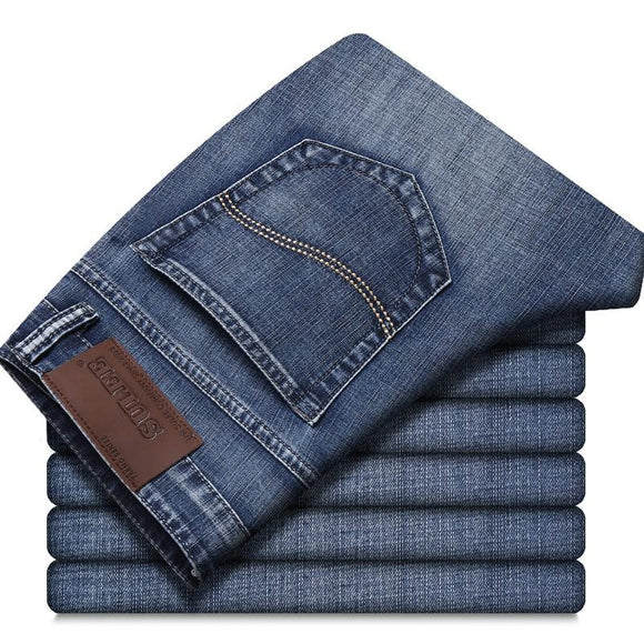  Top Classic Style Men Summer Jeans Casual Light Blue Stretch Cotton Denim Trousers Mart Lion - Mart Lion