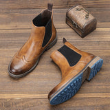 Brogue Chelsea Men Boots Classical American Style Leather Mart Lion   