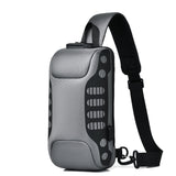Men's Waterproof USB Oxford Crossbody Bag Anti-theft Shoulder Sling Multifunction Short Travel Messenger Chest Pack For Male Mart Lion Gray 18 x 9 x35 cm 