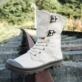 Men Canvas Boots High Buckle Belt Outdoor Mountain Climbing Casual Shoes Sneakers Mart Lion Beige 39 