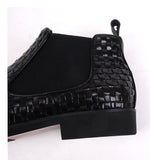  Summer Genuine Leather Ankle Boots Slip On Black Pointy Men Dress Braid Chelsea Mart Lion - Mart Lion