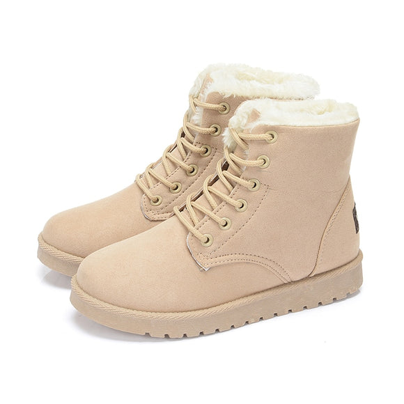  Women Ankle Boots Plush Warm Winter Lightweight Thick Casual Outdoor Winter Shoes Lace Up Flat Sneakers Warm Mart Lion - Mart Lion