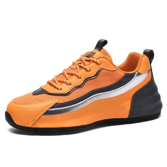 Trendy Microfiber Men's Casual Shoes Lace-up 'Sports Sneakers Breathable Non-slip Outdoor Students Walking Fitness Mart Lion Orange 6.5 