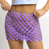 Shiny Plastics Sequins Belly Chain Disc Skirt for Women Waist Chain Dress Body jewelry Rave Festival Clothing Mart Lion purple  