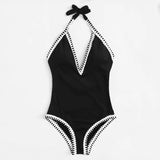 Backless Bikini For Women One Pieces Beachwear Solid Swimwear Lady Swimsuit Mart Lion black S 