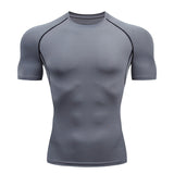 Compression Running Shirts Men's Dry Fit Fitness Gym Men Rashguard T-shirts Football Workout Bodybuilding Stretchy Clothing Mart Lion Gray short sleeve S 