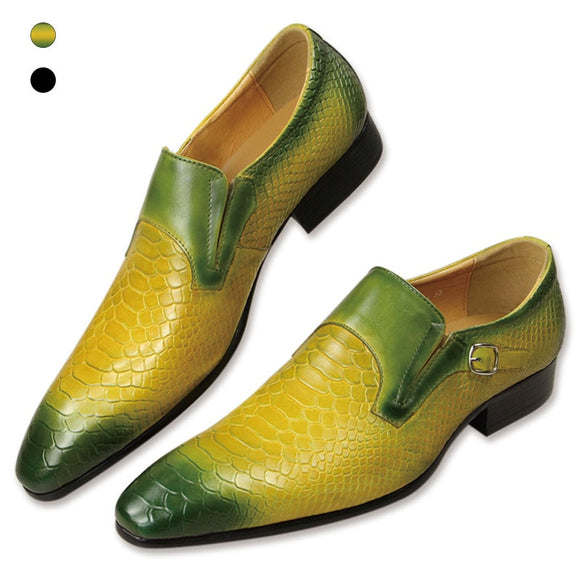  Oxfords Full-Grain Leather shoes men's slip-on monk casual luxury social dress schuhe herren green Mart Lion - Mart Lion