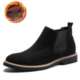 Autumn Winter Chelsea Boots Men's British Style Suede Leather Shoes Slip on Casual Ankle masculina Mart Lion C510 Black Fur 38 
