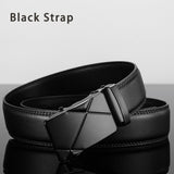 Men's Leather Belt Metal Automatic Belts for Men's Work Black Cow skin PU Mart Lion A6 BlackStrap 100cm 