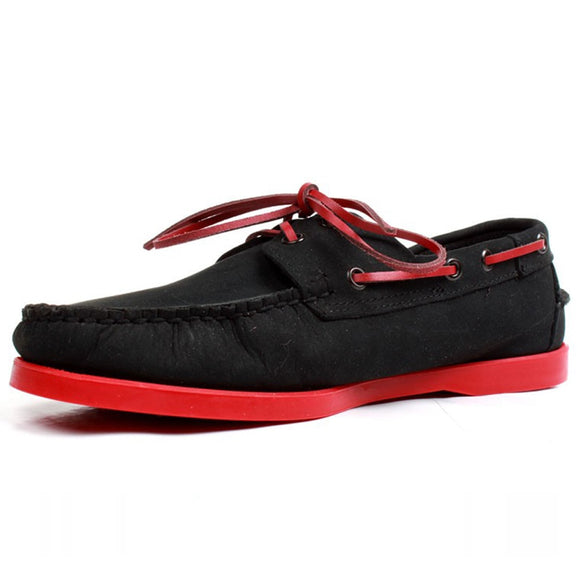Men's Genuine Suede Leather Driving Shoes Classic Boat Design Flats Loafers Women Loafers Mart Lion Black red 35 China