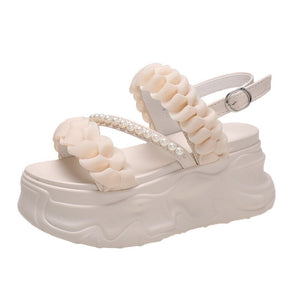 High Heel Women Sandals Summer Casual Pearls Roman Shoes Designer Platform Female Mart Lion   