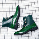 Men's Brogue Ankle Boots Green Black Classic Retro Brock Short Zapatos Hombre Mart Lion   