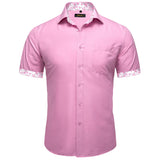 Summer Short Sleeve Shirts for Men's Single Pocket Standard Fit Button Down Purple White Solid Cotton Casual Shirt Mart Lion CY-2406 L 