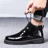 High-Top Leather Shoes Men's Height Leather Boot All-Match Student  Boots Winter Cotton-Padded with Velvet Mart Lion Black high-top 37 