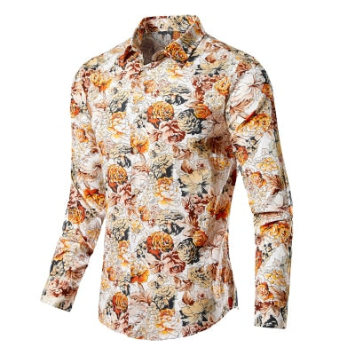 Camisa Flores Hombre For Men's Dress Shirts Designer Vintage Clothes Long Sleeve Floral Print Camisa Social Formal Mart Lion No. 4 M 45-54KG 