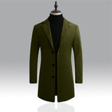 Men's Woolen Coat Korean Style Slim Mid-Length Windbreaker Mart Lion Army Green M 