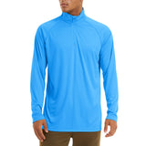 Men's Sun/Skin Protection Long Sleeve Shirts Anti-UV Outdoor Tops Golf Pullovers Summer Swimming Workout Zip Tee Mart Lion Azure Blue CN size XL (US L) CN
