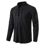 Men's Casual Blouse Cotton Linen Shirt Tops Long Sleeve Tee Shirt Spring Autumn Slanted Placket Vintage Shirts Mart Lion   