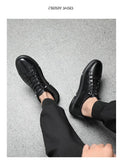 Genuine Leather Black Sneakers Men&#39;s Shoes Trendy Shoes Autumn New Top Layer Cowhide Print Casuals Leather Shoes Men&#39;s Shoes  MartLion