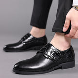 Buckle Shoes Men's Splicing Leather Dress Office Oxfords Wedding Party Slip-on Flats Mart Lion   