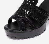  Heels Gladiator Sandals Woman Open Head Rivet Block Heel Platform Shoes Summer Back Zip Mart Lion - Mart Lion