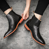 Chelsea Boots Men's Boots PU Solid Color Classic Casual Versatile Crocodile Pattern Slip-On Fashion Ankle Mart Lion   