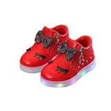 Children Glowing Sneakers Kid Princess Bow for Girls LED Shoes Luminous Baby Kids Flat Cute Baby Light Mart Lion red 21-Insole 13.5cm 