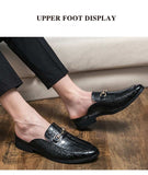 Sandals Men's Shoes PU Solid Color Casual Street Summer Daily Crocodile Pattern Metal Buckle Slip-on Half Slippers Mart Lion   