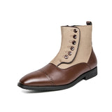 Men's Classic Ankle Boots PU Stitching Color Blocking Casual Party Daily Brock Twist Buckle Retro Shoes Mart Lion Brown 38 