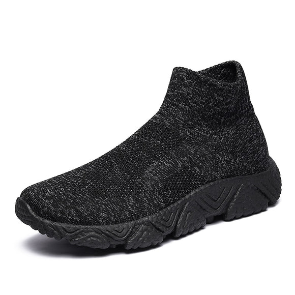 Autumn Classic Khaki Men's High-top Sneakers Weave Breathable Sneakers Slip-on Platform Jogging Shoes Casual Mart Lion black 8023-1 38 