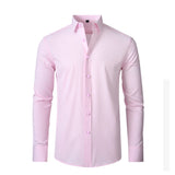 Four Season Classic Non-iron Men's Long Sleeved Casual Shirt Solid Color Mercerized Vertical Shirts Mart Lion pink 38 45kg-53kg 