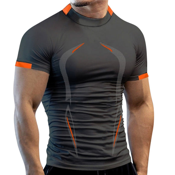 Summer Gym Shirt Sport T Shirt Men's Quick Dry Running Workout Tees Fitness Tops Short Sleeve Clothes Mart Lion dark grey S 