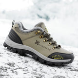 Hiking Shoes Outdoor Men's Sneakers Leather Winter Low-Top Plus Wool Men's Shoes Wear-Resistant Climbing Trekking Sports Mart Lion   