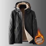 Men's Fleece Puffer Jacket Gray-black Casual Baggy Hooded Windproof Cotton-Padded Male Coat Mart Lion Black Asia M 40-55KG 