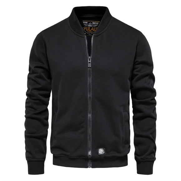 Solid Color Men's Sweatshirts Cotton Zip Baseball Collar Slim Fit Coats Autumn Cardigan Mart Lion Black CN Size M 55-65kg 